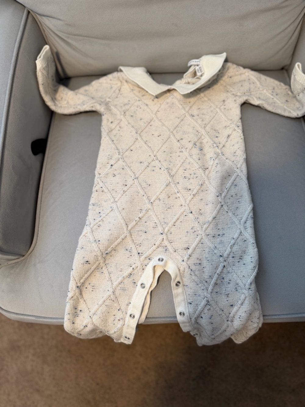 Janie and Jack Cream Speckled Knit Diamond-Pattern One-Piece